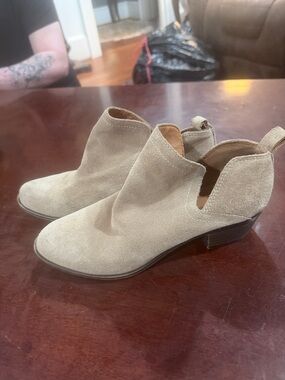 Lucky Brand Taupe Suede Cutout Ankle Booties